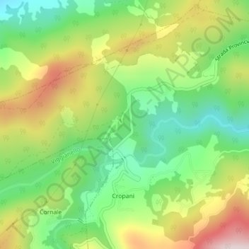 Mapa topográfico Bosco Magnano, altitud, relieve