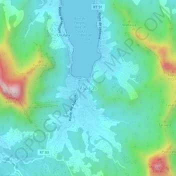 Mapa topográfico Pao Pao, altitud, relieve