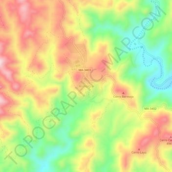 Mapa topográfico Almogía, altitud, relieve