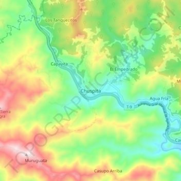 Mapa topográfico Chuspita, altitud, relieve