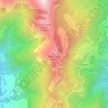 Mapa topográfico Cima della Massa, altitud, relieve