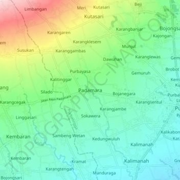 Mapa topográfico Padamara, altitud, relieve