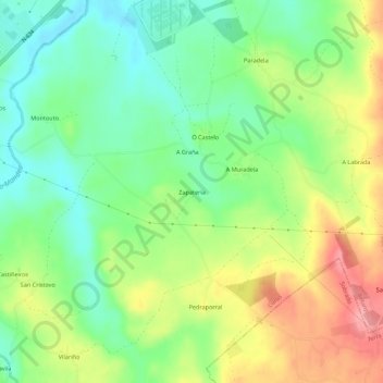 Mapa topográfico Zapatería, altitud, relieve