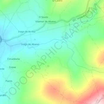 Mapa topográfico Monte de Villamor, altitud, relieve