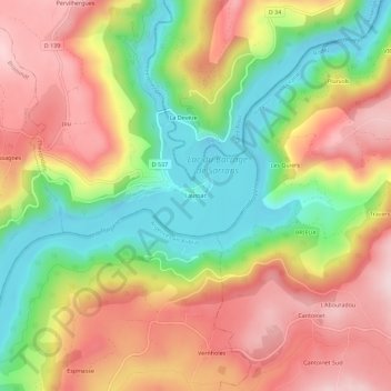 Mapa topográfico Laussac, altitud, relieve
