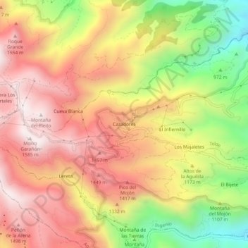 Mapa topográfico Cazadores, altitud, relieve