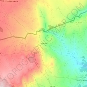 Mapa topográfico São Caetano, altitud, relieve