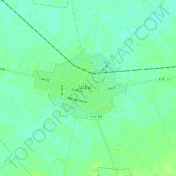 Mapa topográfico Izamal, altitud, relieve