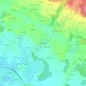 Mapa topográfico Calzac-Moulin, altitud, relieve