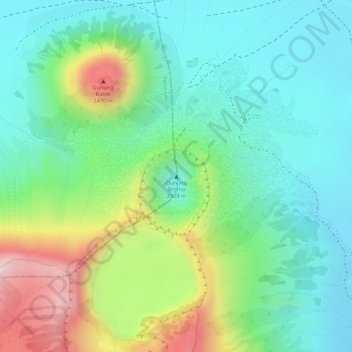 Mapa topográfico Mount Bromo, altitud, relieve