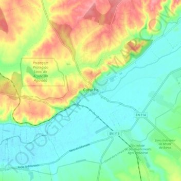 Mapa topográfico Coruche, altitud, relieve