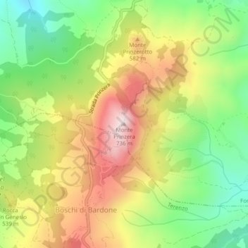Mapa topográfico Monte Prinzera, altitud, relieve
