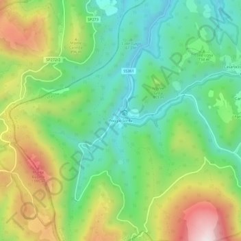 Mapa topográfico Poggio Sorifa, altitud, relieve