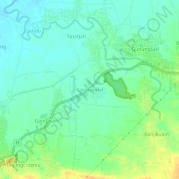 Mapa topográfico Kasokandel, altitud, relieve