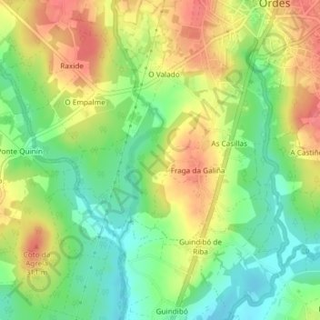 Mapa topográfico Pedrouzo, altitud, relieve