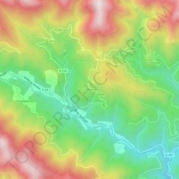 Mapa topográfico Le Monteil, altitud, relieve