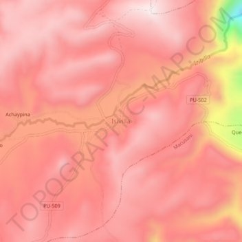 Mapa topográfico Isivilla, altitud, relieve