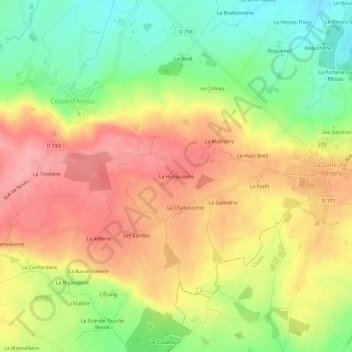 Mapa topográfico La Hunaudière, altitud, relieve