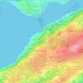 Mapa topográfico Menez Keralliou, altitud, relieve