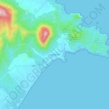 Mapa topográfico Capo Ferrato, altitud, relieve