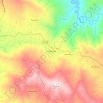Mapa topográfico Ameixoeira, altitud, relieve
