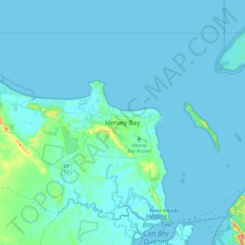 Mapa topográfico Hervey Bay, altitud, relieve