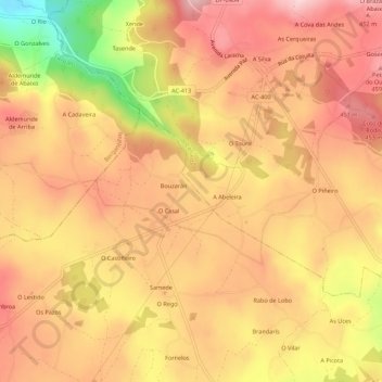 Mapa topográfico Baldaio, altitud, relieve