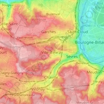 Mapa topográfico Ville-d'Avray, altitud, relieve