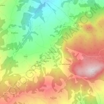 Mapa topográfico San Michele, altitud, relieve