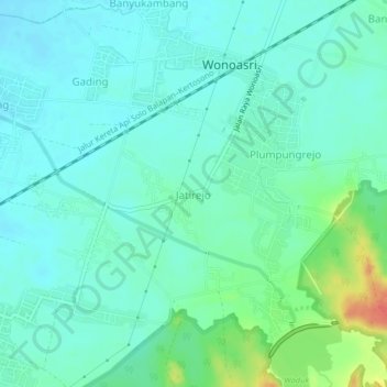 Mapa topográfico Jatirejo, altitud, relieve