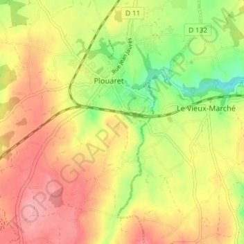 Mapa topográfico Rubezen, altitud, relieve