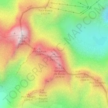 Mapa topográfico El Sombrero, altitud, relieve