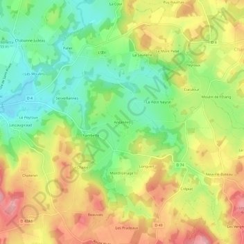 Mapa topográfico Ansannes, altitud, relieve