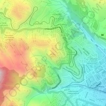 Mapa topográfico Pikchu, altitud, relieve