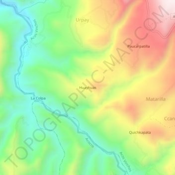 Mapa topográfico Huayhuas, altitud, relieve