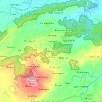 Mapa topográfico Klegung, altitud, relieve