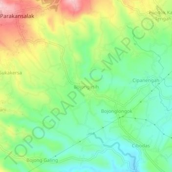 Mapa topográfico Bojongasih, altitud, relieve