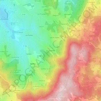 Mapa topográfico Les Faidides, altitud, relieve