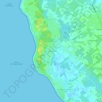 Mapa topográfico Les Sables Vignier, altitud, relieve