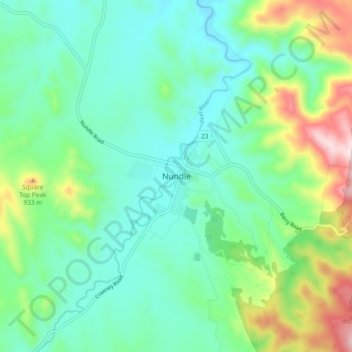 Mapa topográfico Nundle, altitud, relieve