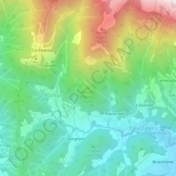 Mapa topográfico Monte Spino, altitud, relieve