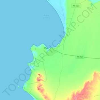 Mapa topográfico Paita, altitud, relieve