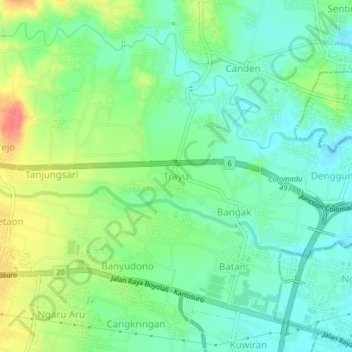 Mapa topográfico Trayu, altitud, relieve