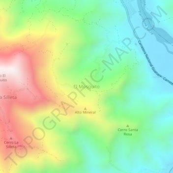 Mapa topográfico El Mosquito, altitud, relieve