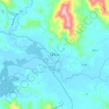 Mapa topográfico La Foa, altitud, relieve