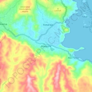 Mapa topográfico Abepura, altitud, relieve