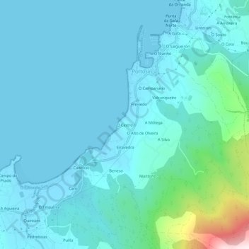Mapa topográfico O Castro, altitud, relieve