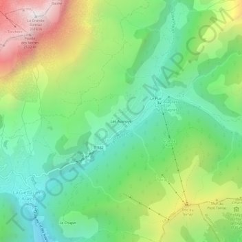 Mapa topográfico Les Avanays, altitud, relieve