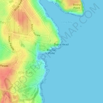 Mapa topográfico Buchan Point, altitud, relieve