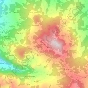 Mapa topográfico Monte di Groppoducale, altitud, relieve